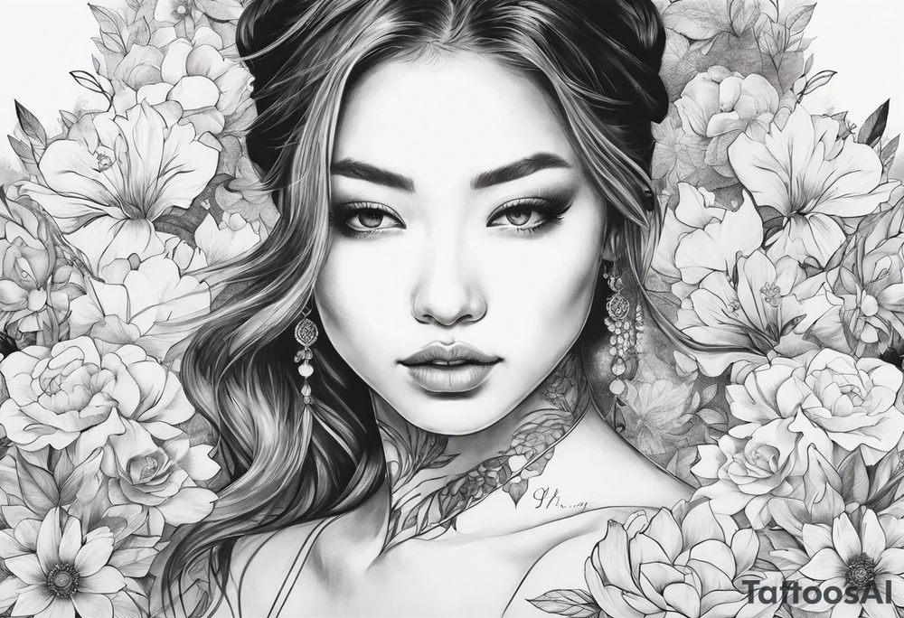真爱永不消亡 Written within flowers tattoo idea