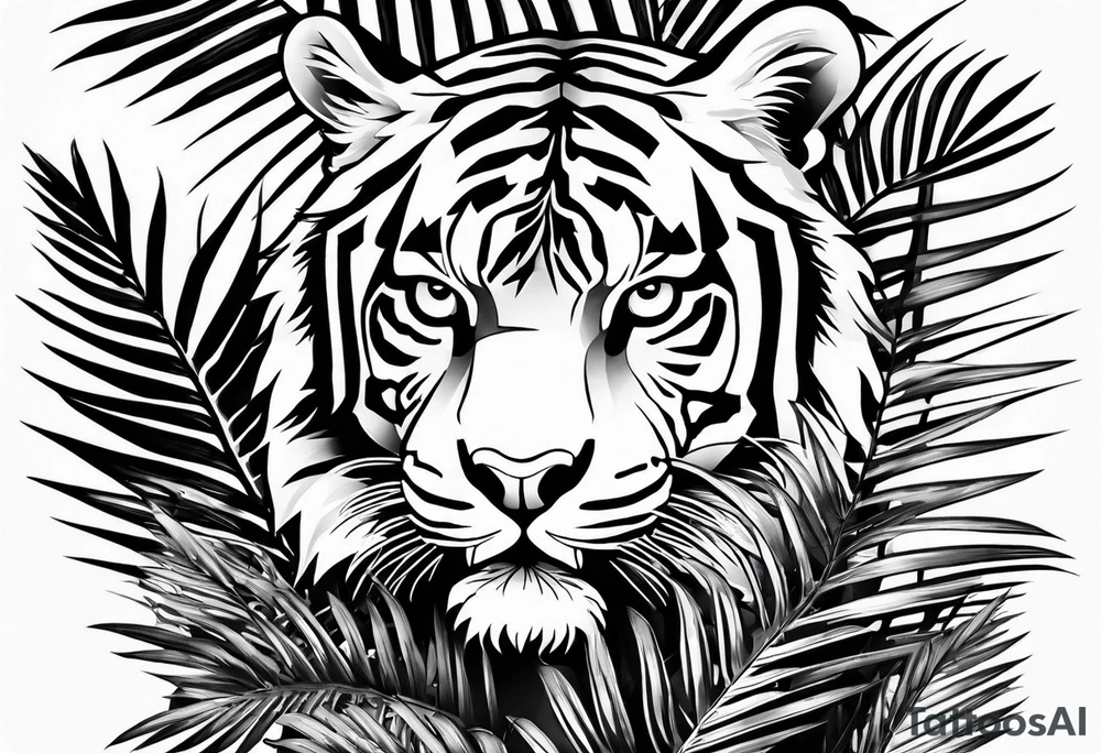 tiger climbing palm tree tattoo idea