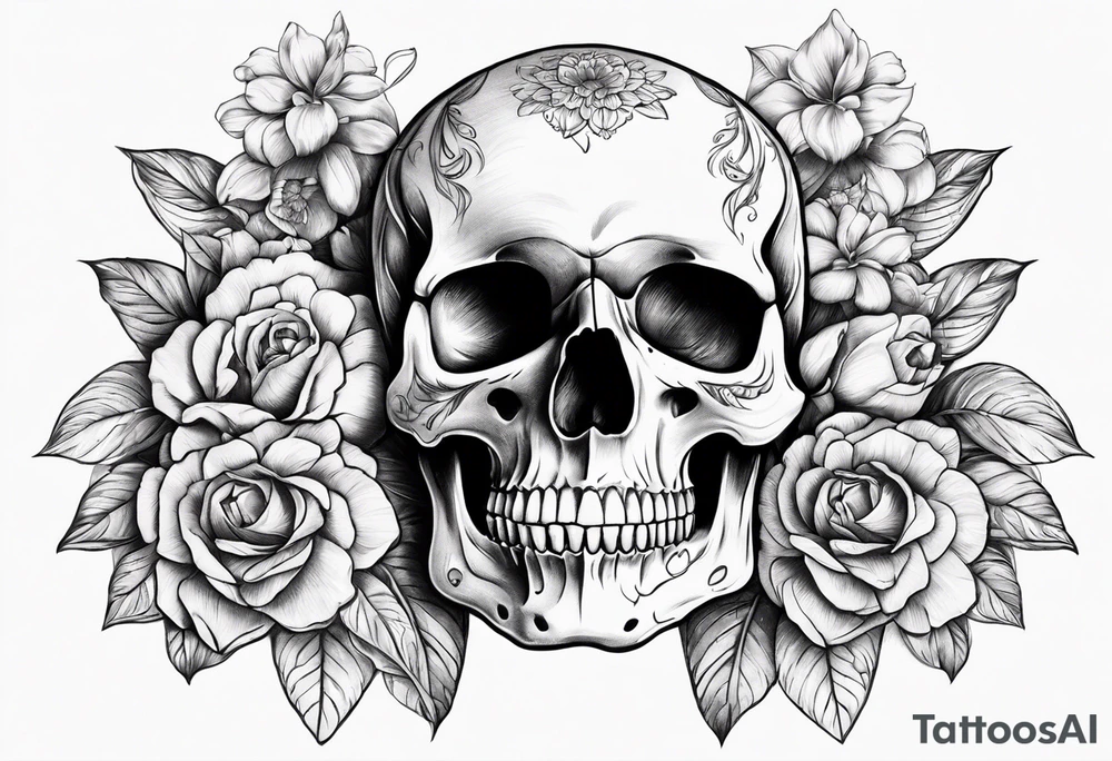 SKULL FULL FACE WITH FLOWER tattoo idea