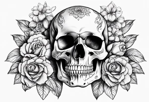 SKULL FULL FACE WITH FLOWER tattoo idea