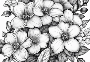 Forget me not flowers, flowering dogwood flowers, wanglo flowers and orange blossom flowers tattoo idea