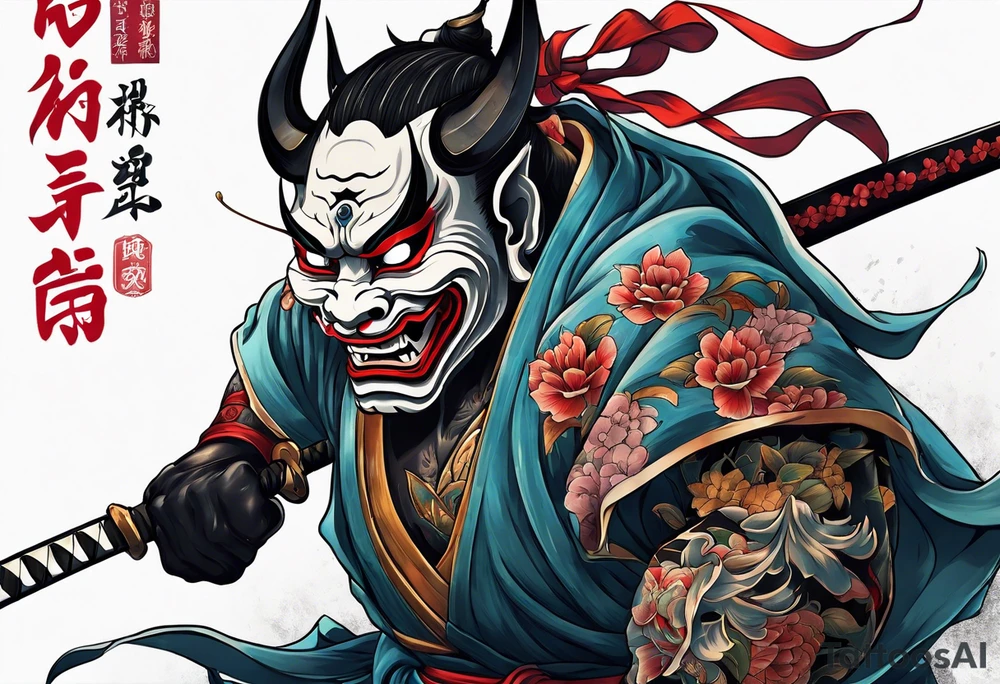 Hannya  holding a katana full tattoo idea