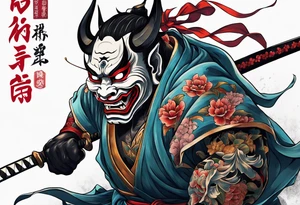 Hannya  holding a katana full tattoo idea