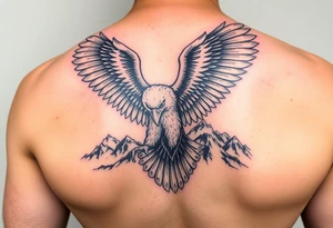 majestic eagle spreading wings against mountain peaks tattoo idea