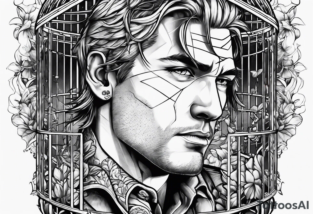 man in cage thinking tattoo idea