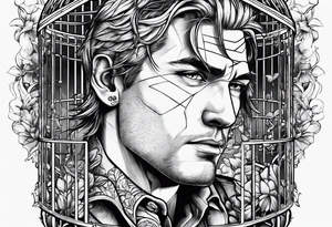 man in cage thinking tattoo idea