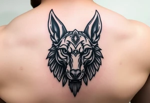 muscle Egyptian Anubis god face in Egypt style dog face tattoo idea