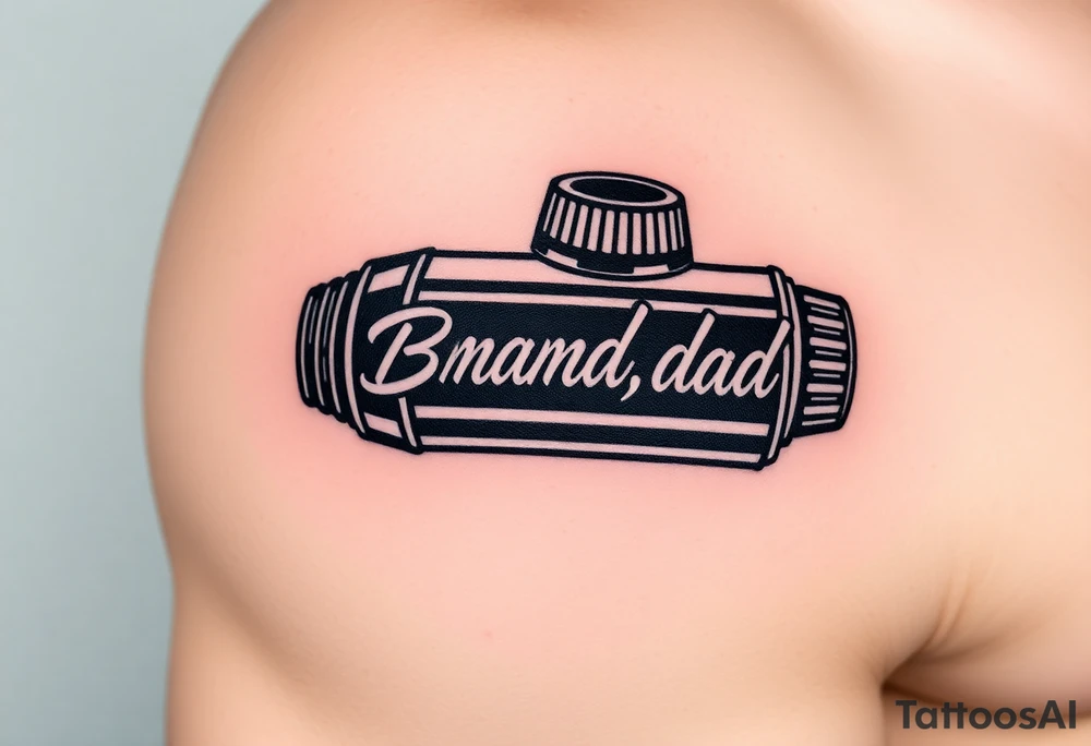 Powerful, masculine object with "Bradley, mom, dad" writen in the object tattoo idea