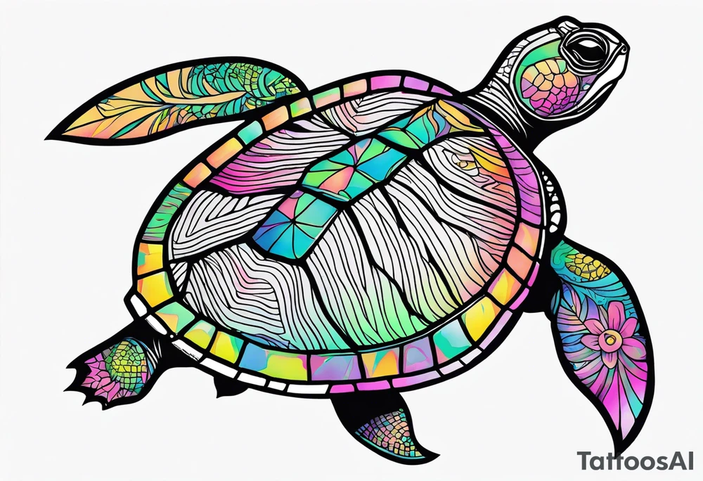 tropical psychedelic turtle, from above tattoo idea