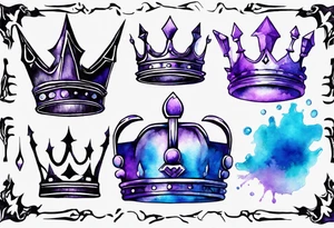 Black King’s crown on a water color background of purple and blue tattoo idea