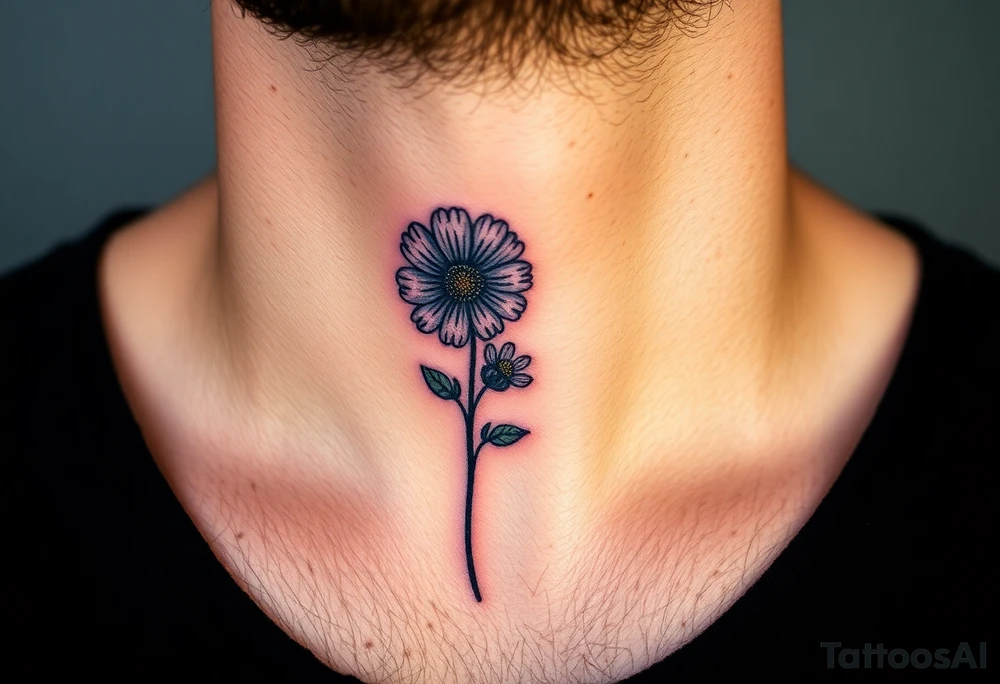 Viola odorata & Aster tattoo on throat tattoo idea