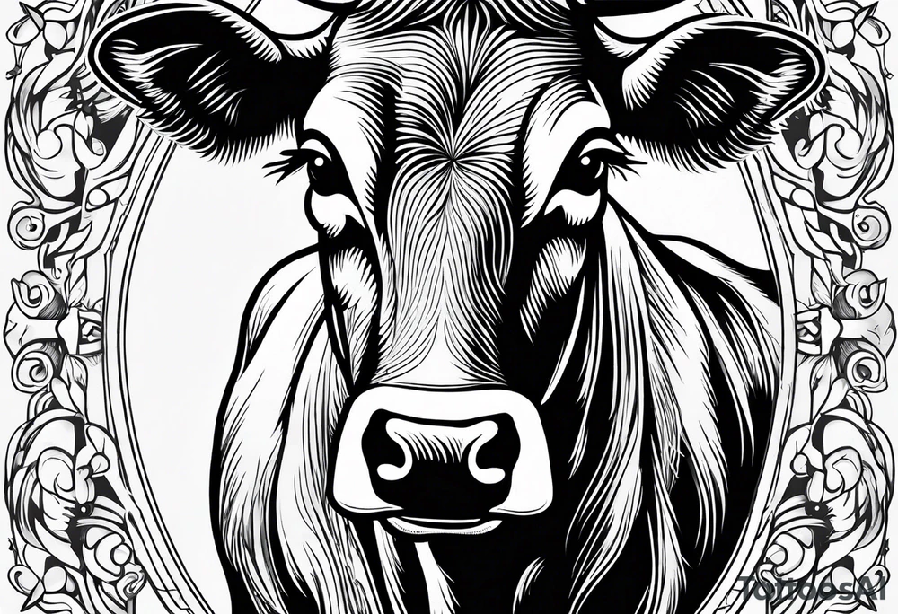 cow linework tattoo idea