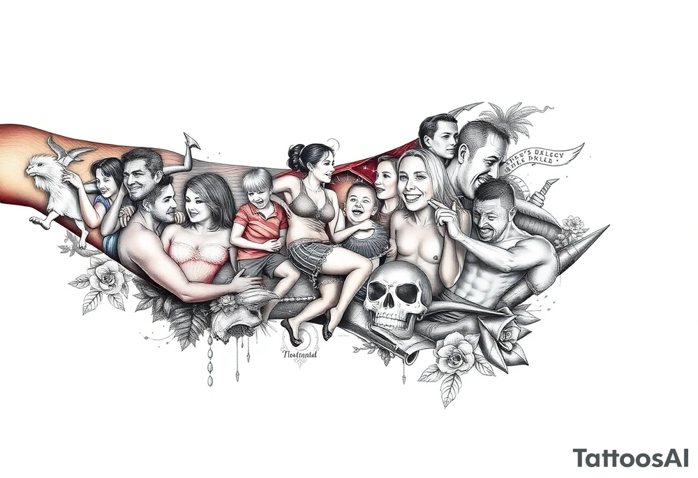 A collage of memories.  College, dating, marriage, child’s birth, second child’s birth, Disney vacation, Hawaii vacation. tattoo idea