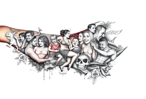 A collage of memories.  College, dating, marriage, child’s birth, second child’s birth, Disney vacation, Hawaii vacation. tattoo idea