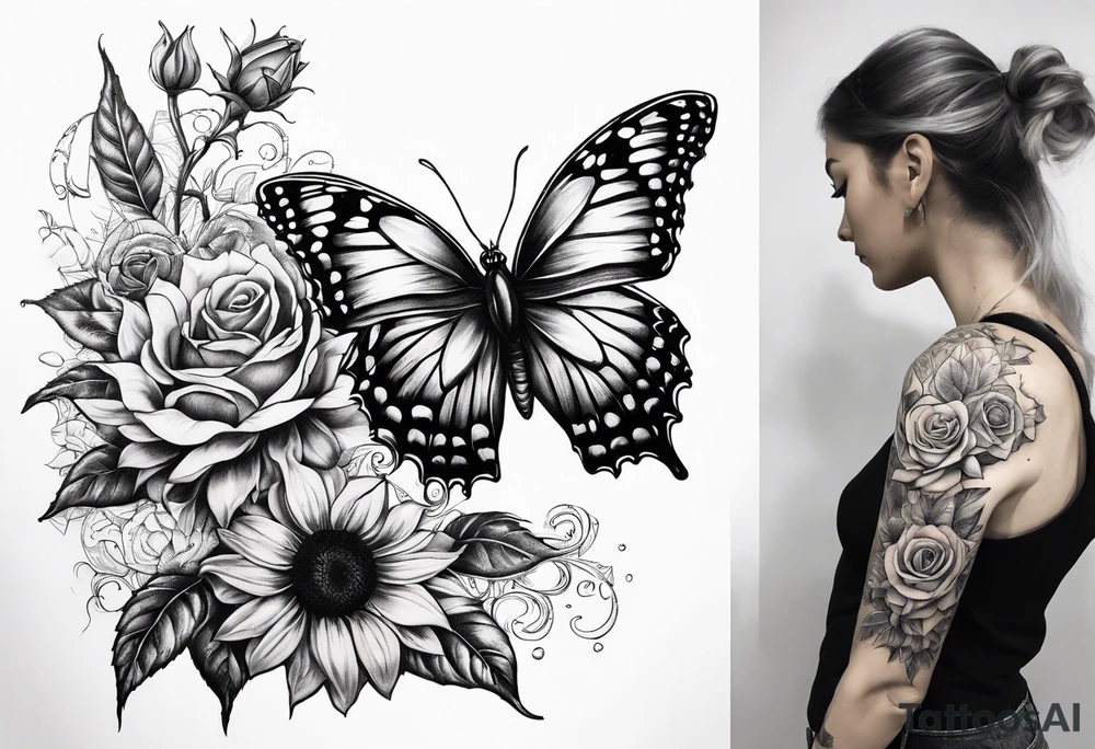 Book, sunflower, camera, butterfly, flower rose tattoo idea Book, sunflower, camera, butterfly, flower rose tattoo idea