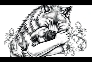 Big bad wolf hugging and pugfing tattoo idea