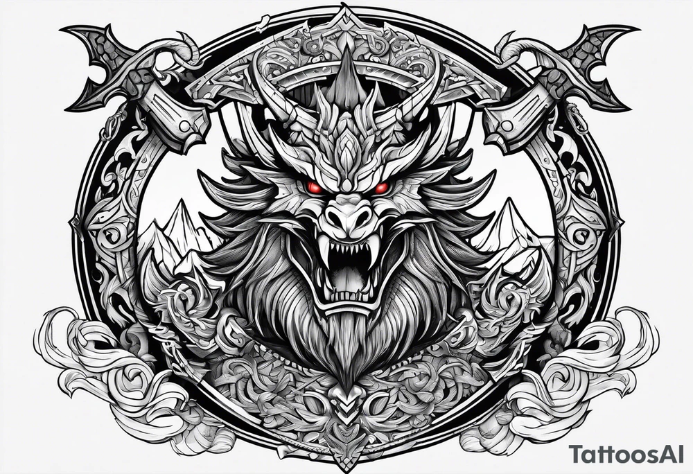 Valhalla sword shield dragon axe viking 
ship tattoo idea