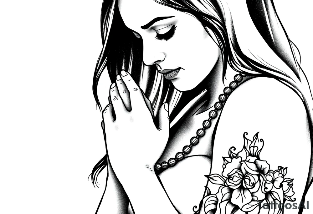 Woman praying with rosary tattoo tattoo idea