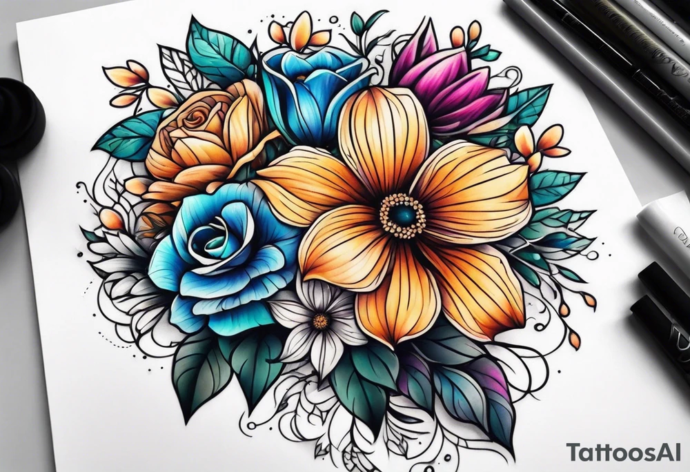 flower bouquet tattoo idea