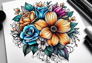 flower bouquet tattoo idea