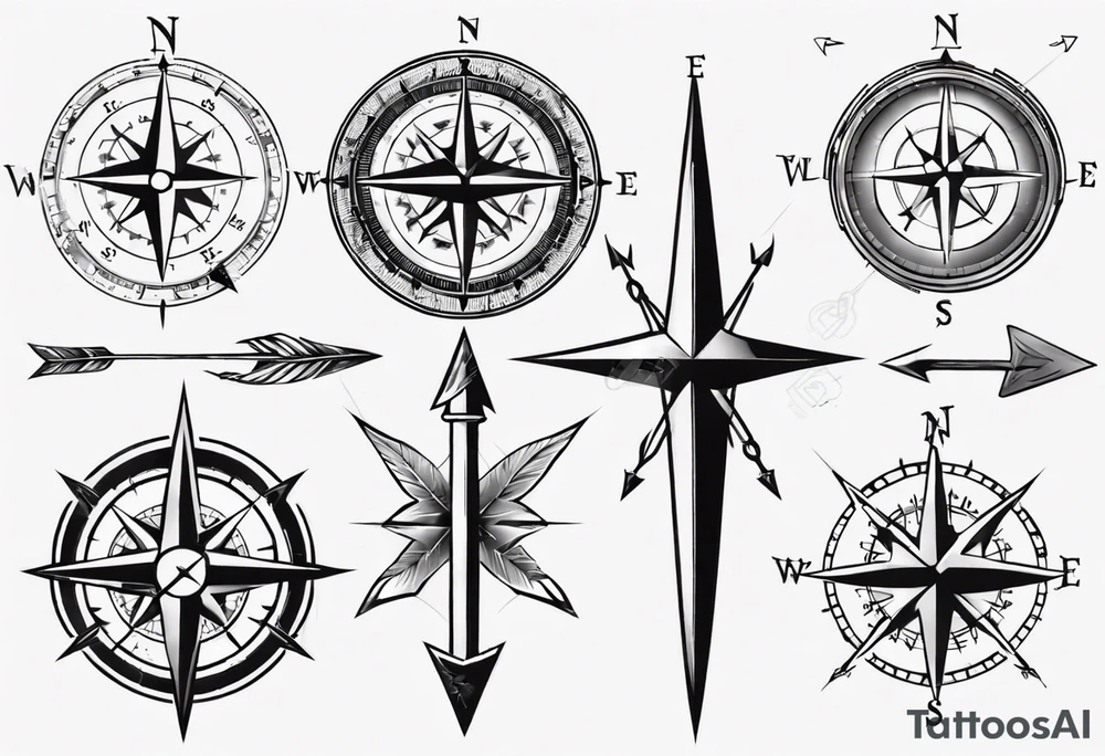 compass with vertical arrow tattoo idea