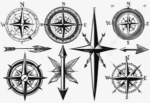 compass with vertical arrow tattoo idea