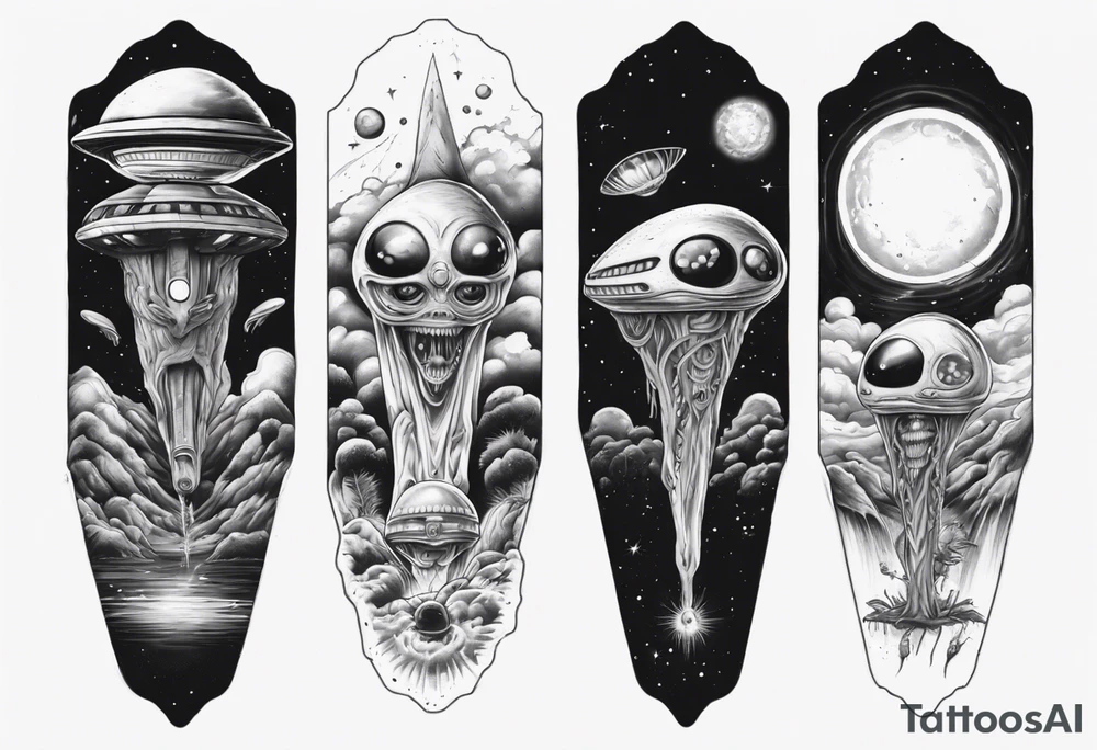 Trippy alien/ufo scene for a leg sleeve tattoo tattoo idea Trippy alien/ufo scene for a leg sleeve tattoo tattoo idea