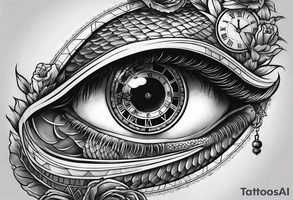 human eye with snake and clock tattoo idea