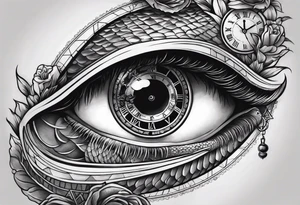 human eye with snake and clock tattoo idea
