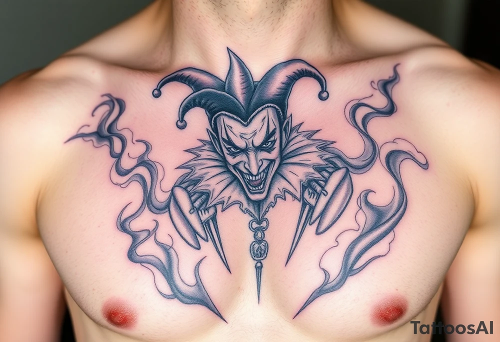 jester in a fog of smoke tattoo idea