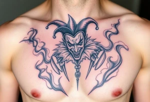 jester in a fog of smoke tattoo idea