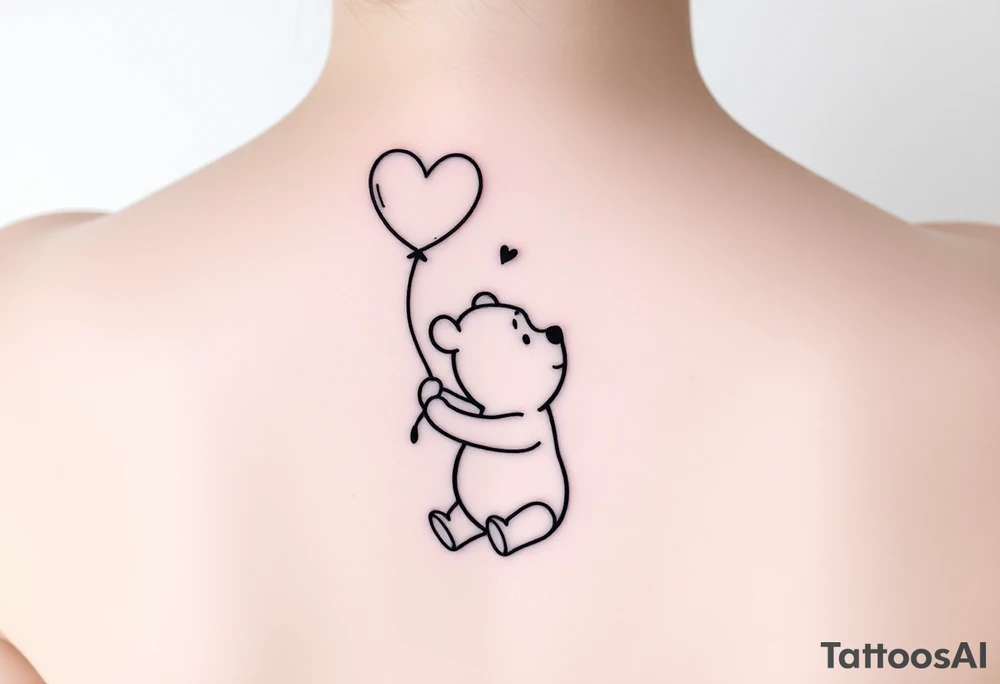 Winnie the pooh with a big heart balloon tattoo idea