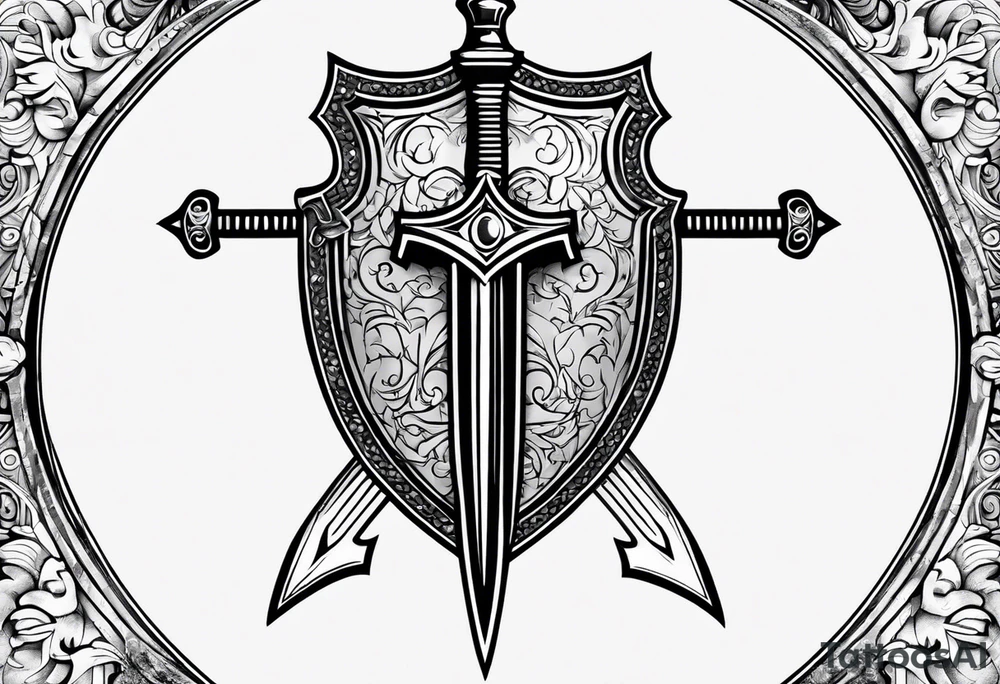 shield with crossed swords tattoo idea