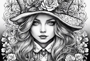 Alice in wonderland through the looking glass with flowers everywhere tattoo idea