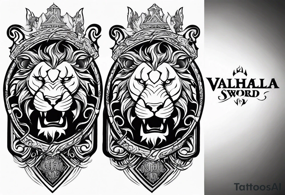 Valhalla sword shield lion dragon tattoo idea