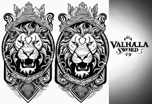 Valhalla sword shield lion dragon tattoo idea