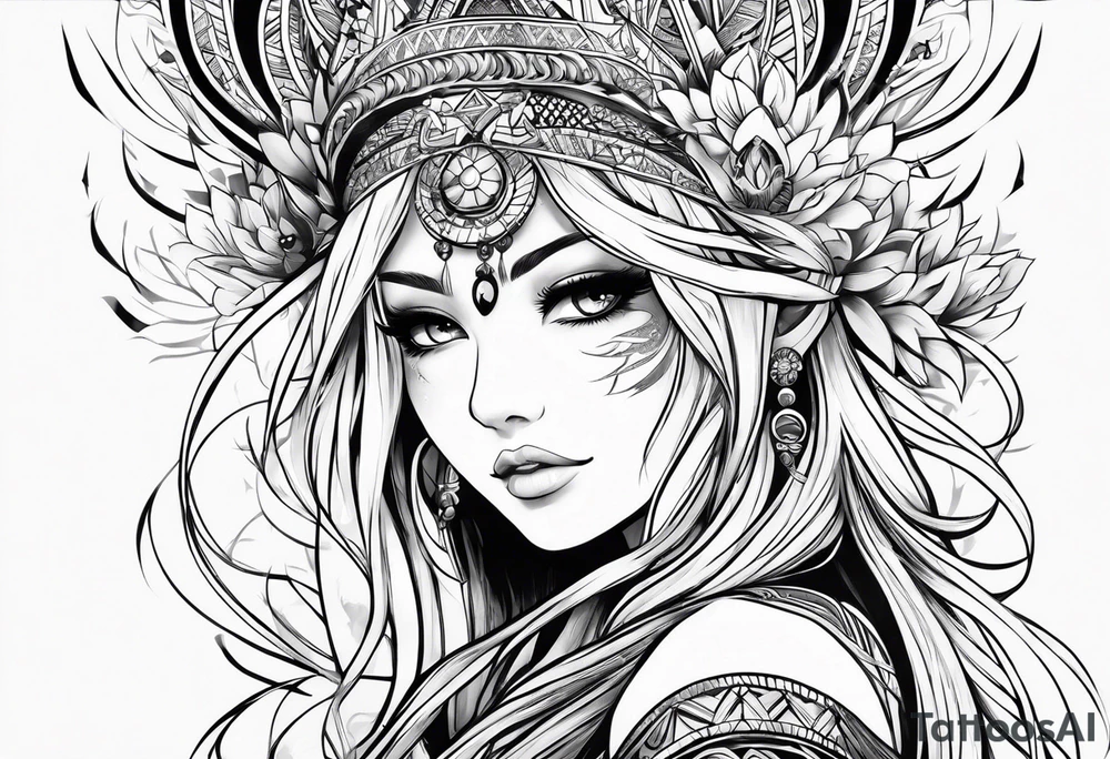 neo-tribal anime girl tattoo idea