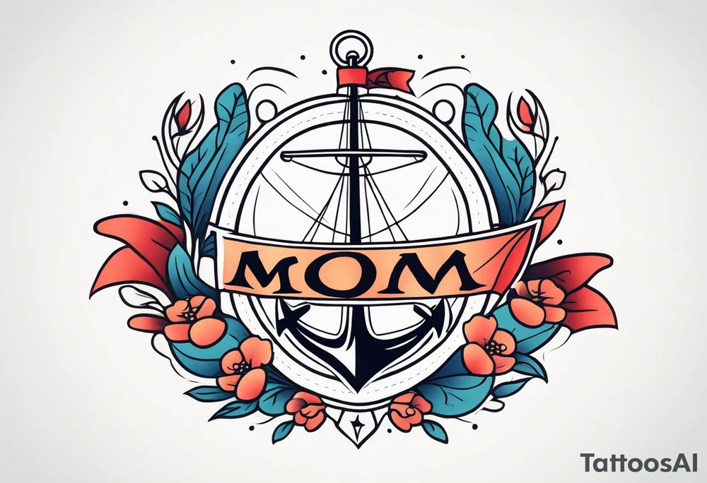 sailor style with word “mom” tattoo idea