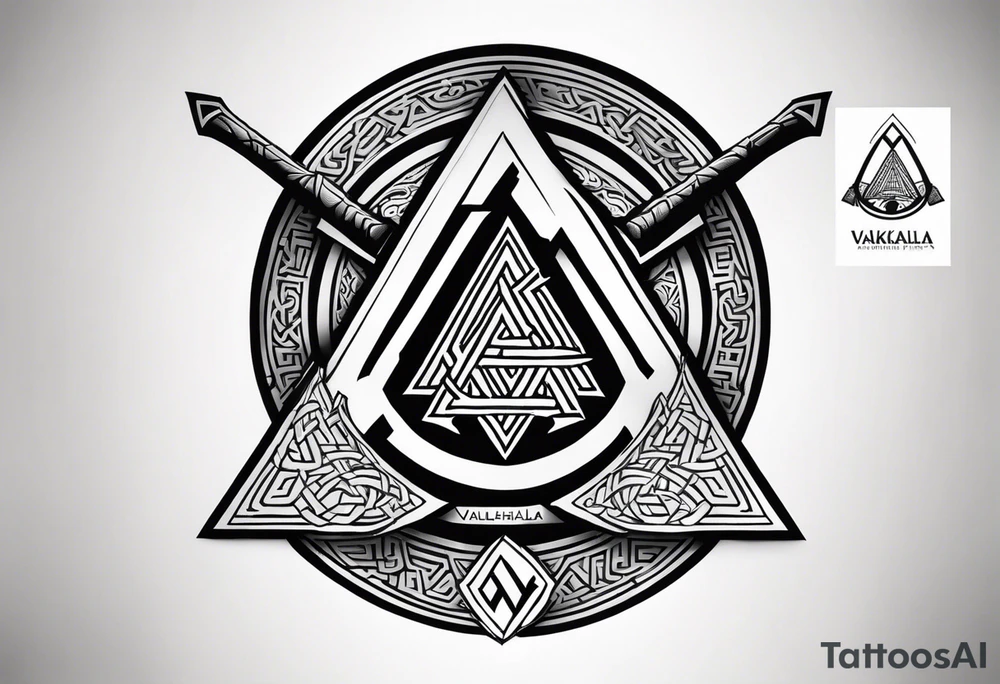 Valhalla valknut round 
shield axe sword tattoo idea