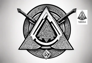Valhalla valknut round 
shield axe sword tattoo idea