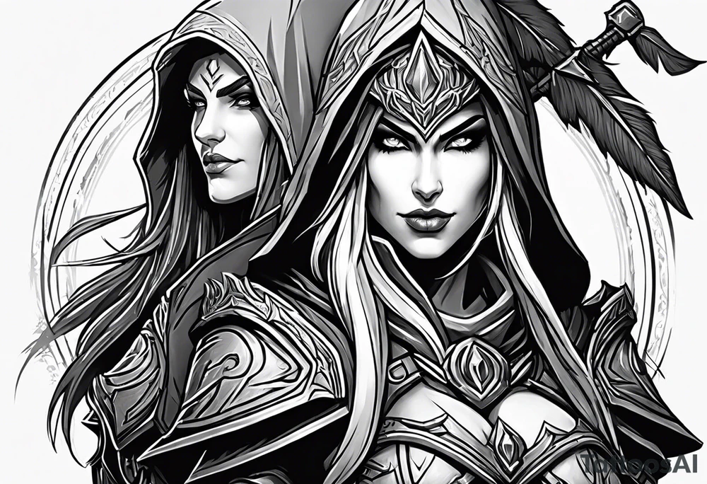 sylvanas and thrall from world of warcraft tattoo idea