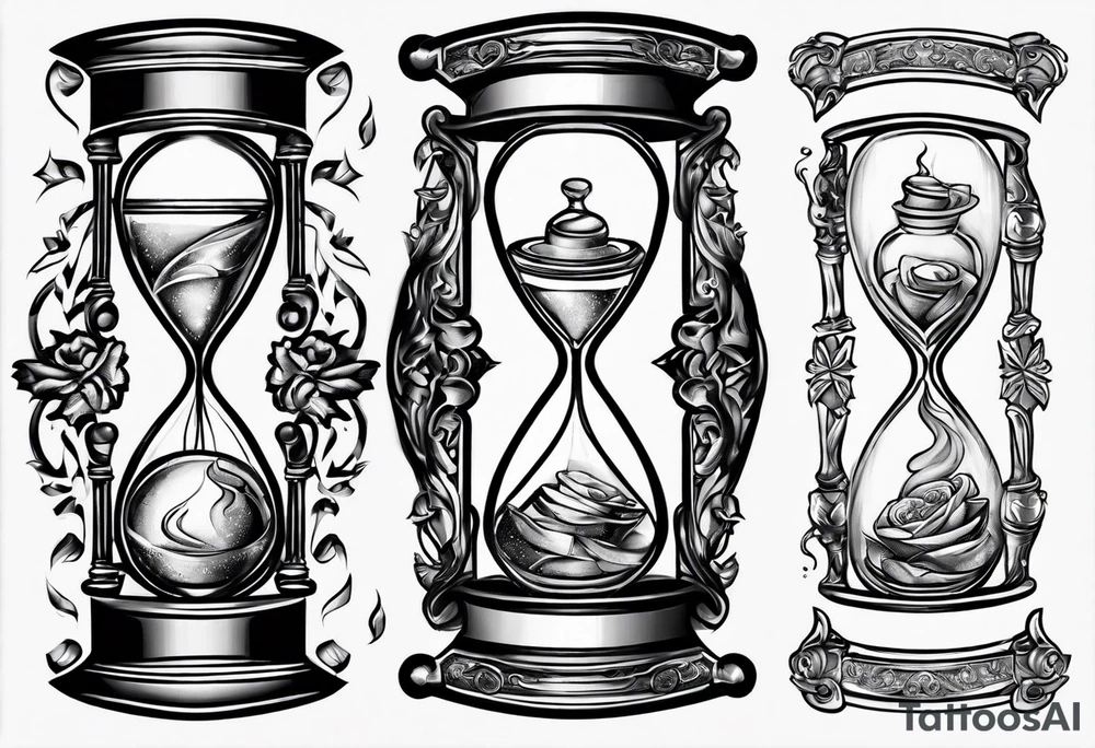Money inside hourglass for male tattoo idea