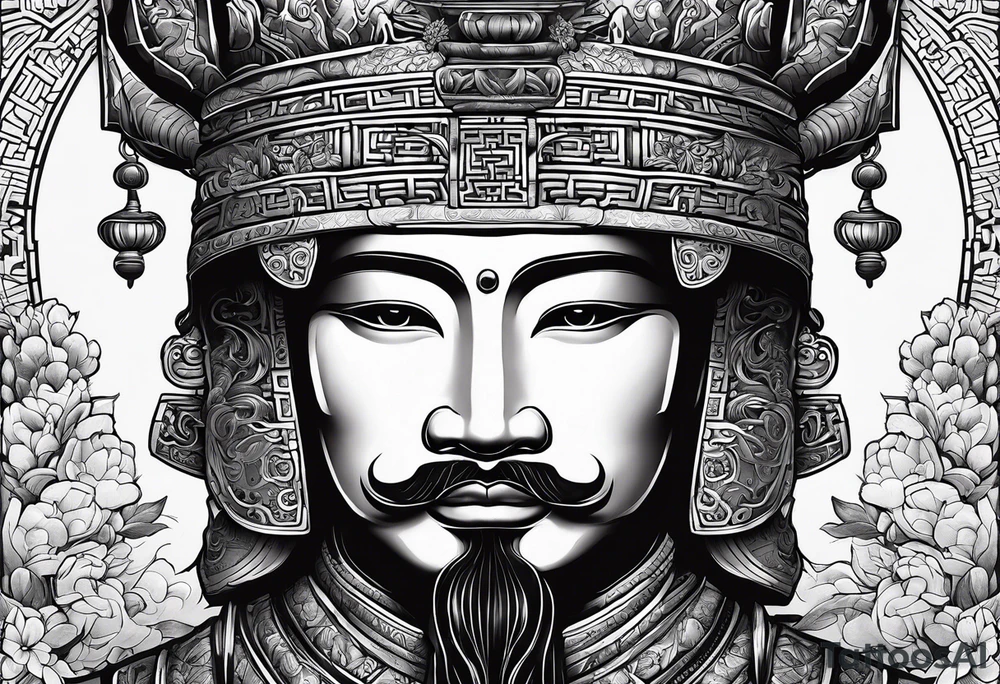 I want to create a full forearm tattoo made up of small tattoos that includes ankorg wat, terracotta warriors and Asian themes tattoo idea