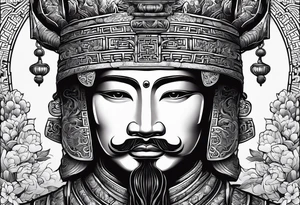 I want to create a full forearm tattoo made up of small tattoos that includes ankorg wat, terracotta warriors and Asian themes tattoo idea