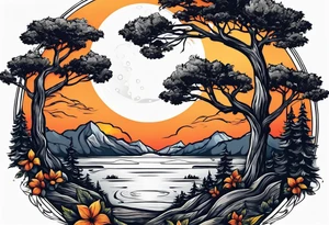 design moon tree campfire guitar playing tattoo idea
