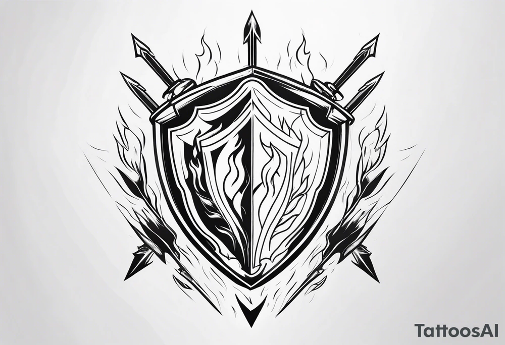 shield blocking flaming arrows tattoo idea