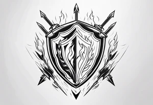 shield blocking flaming arrows tattoo idea