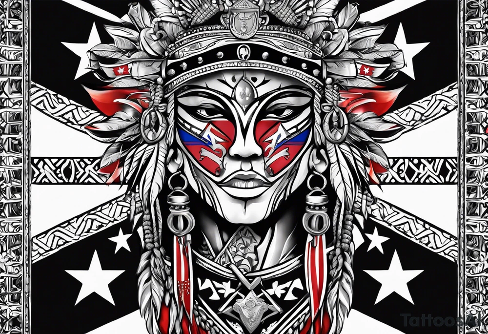 Tribal art holding the Puerto Rican, U.S.  Virgin Islands and Trinidad flags tattoo idea