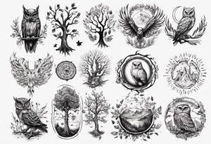 sonne, eule  wald, leben, 
baum, sapere aude tattoo idea