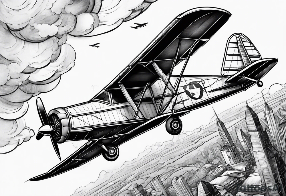 sketch of adventure plane in perspective from the bottom tattoo idea